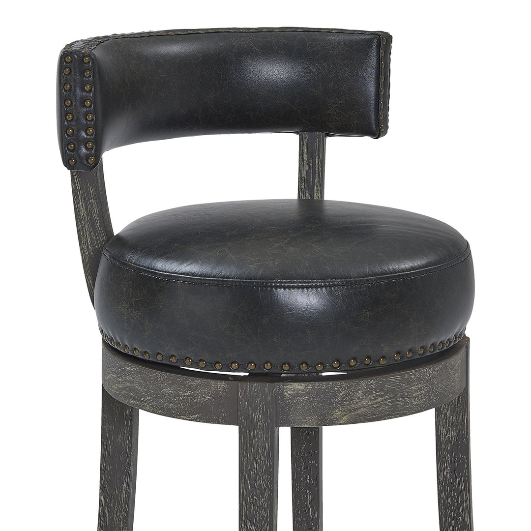 26" Black And Dark Gray Faux Leather And Wood Swivel Low Back Counter Height Bar Chair Image 6