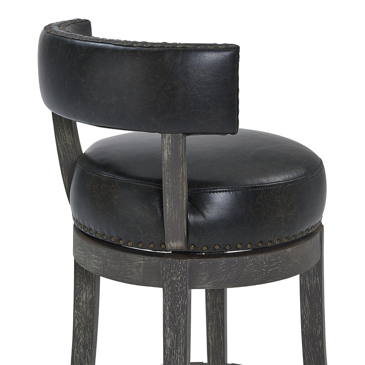 26" Black And Dark Gray Faux Leather And Wood Swivel Low Back Counter Height Bar Chair Image 7