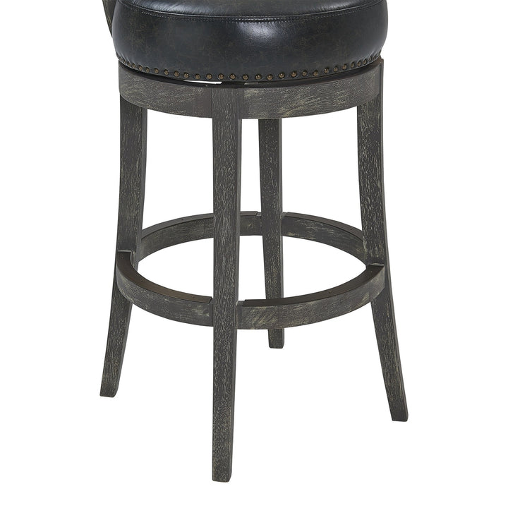 26" Black And Dark Gray Faux Leather And Wood Swivel Low Back Counter Height Bar Chair Image 8