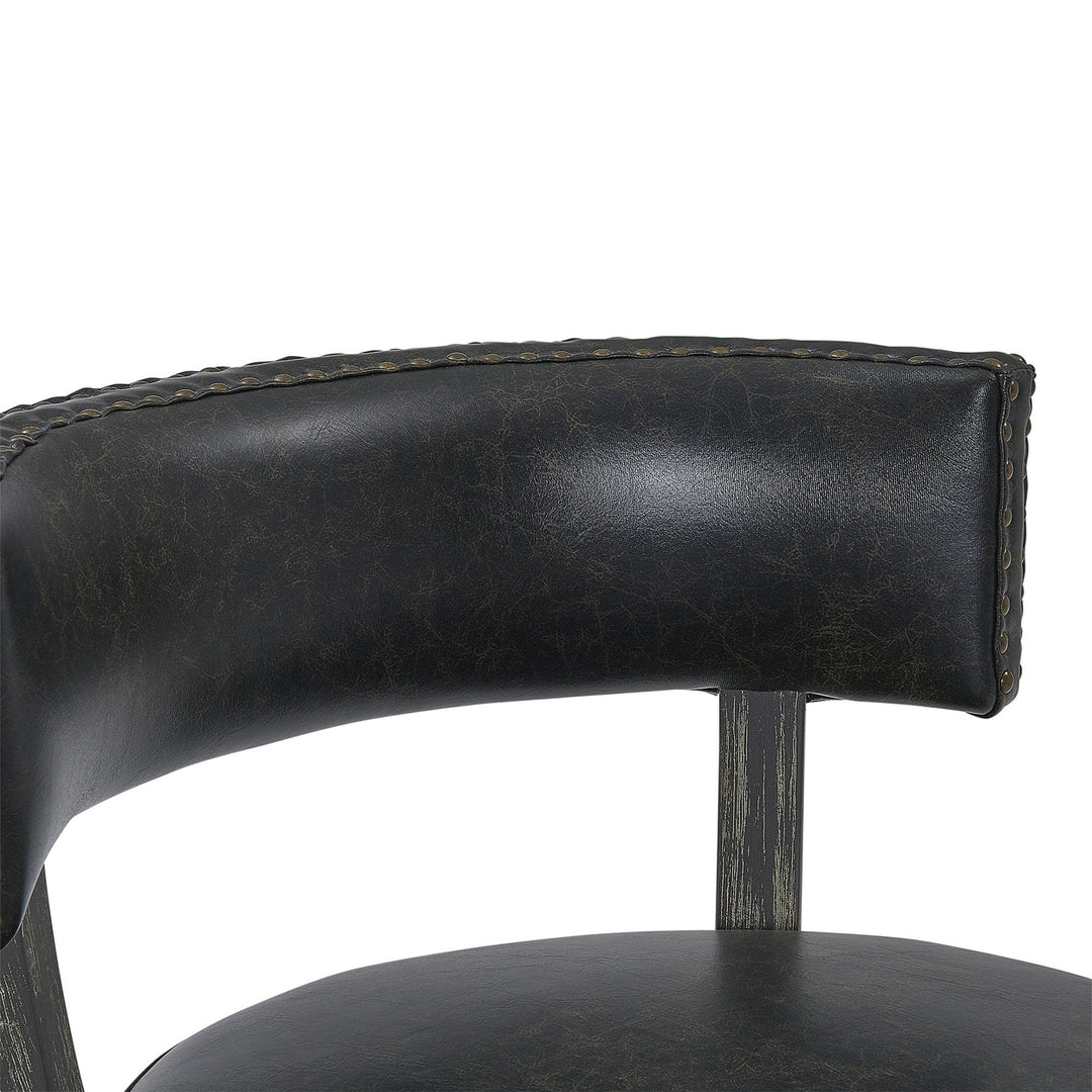 26" Black And Dark Gray Faux Leather And Wood Swivel Low Back Counter Height Bar Chair Image 9