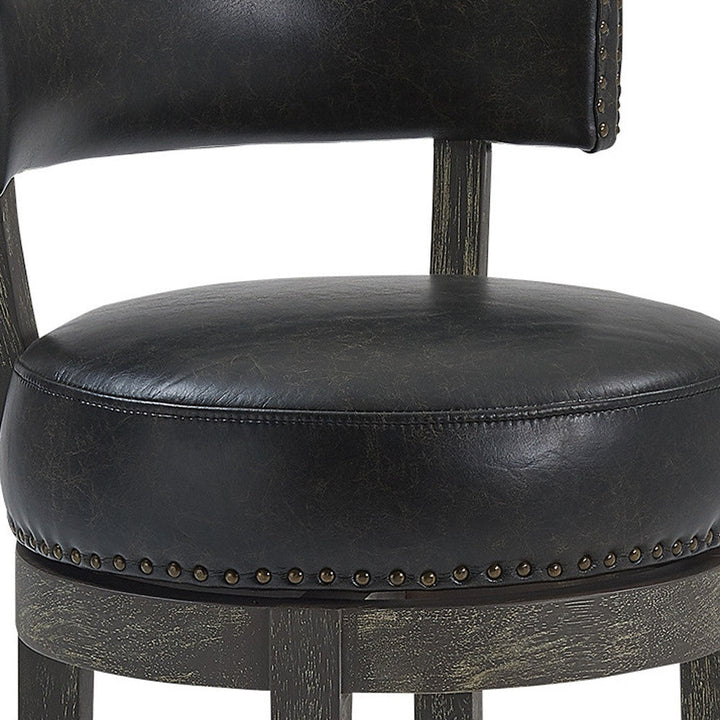 26" Black And Dark Gray Faux Leather And Wood Swivel Low Back Counter Height Bar Chair Image 10