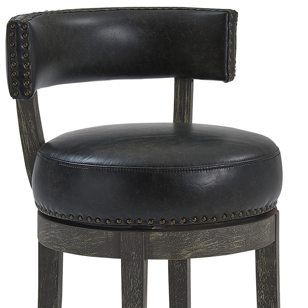 26" Black And Dark Gray Faux Leather And Wood Swivel Low Back Counter Height Bar Chair Image 11