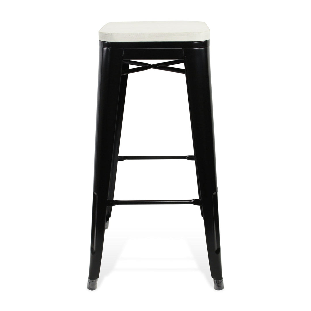 31 " White And Black Metal Backless Counter Height Bar Chair Image 3