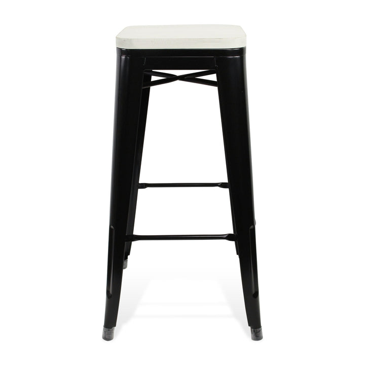 31 " White And Black Metal Backless Counter Height Bar Chair Image 3