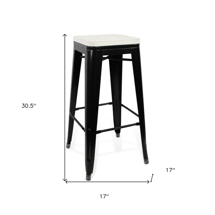 31 " White And Black Metal Backless Counter Height Bar Chair Image 4