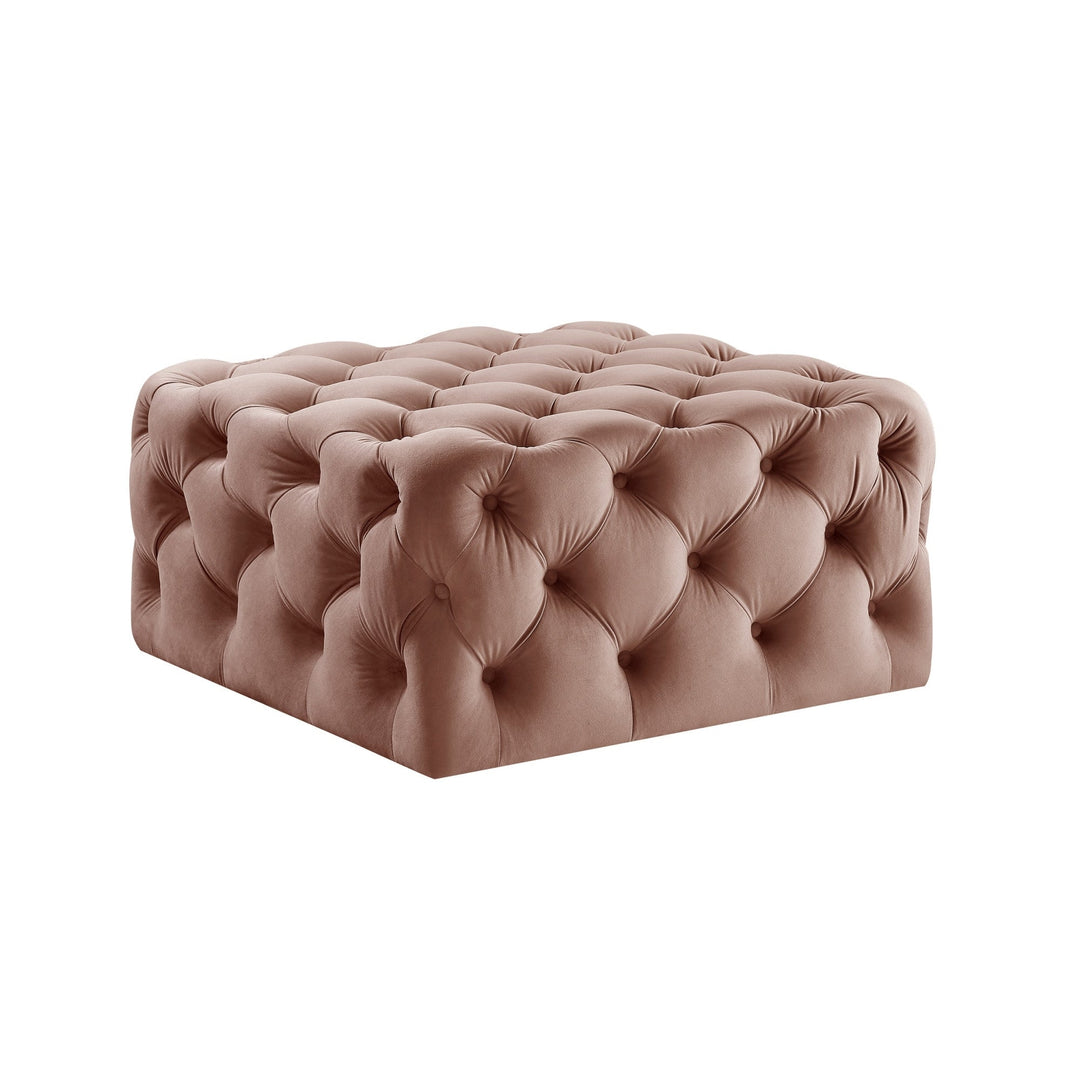 33" Blush Velvet Rolling Tufted Cocktail Ottoman Image 2