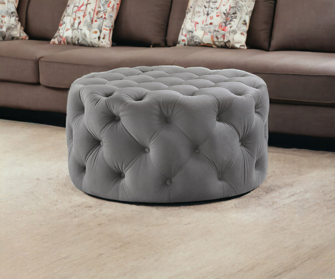 33" Blush Velvet Rolling Tufted Round Cocktail Ottoman Image 3