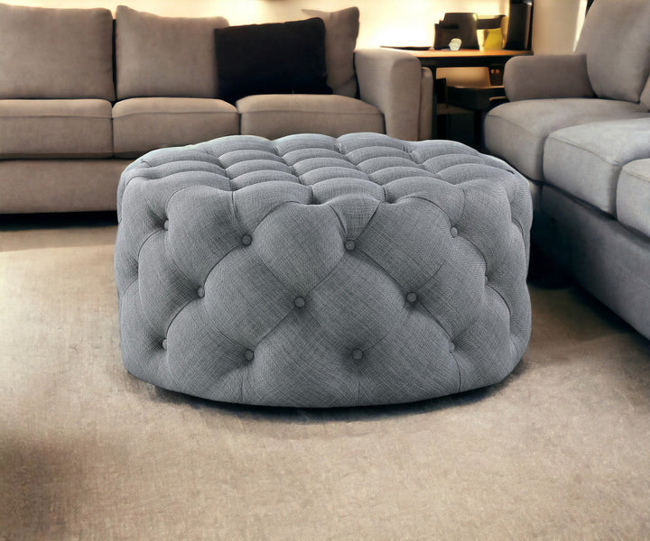 33" Blush Velvet Rolling Tufted Round Cocktail Ottoman Image 4