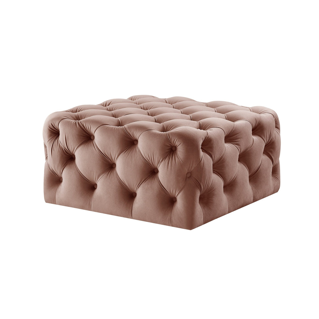 33" Blush Velvet Rolling Tufted Cocktail Ottoman Image 5