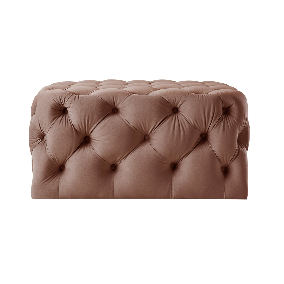 33" Blush Velvet Rolling Tufted Cocktail Ottoman Image 6