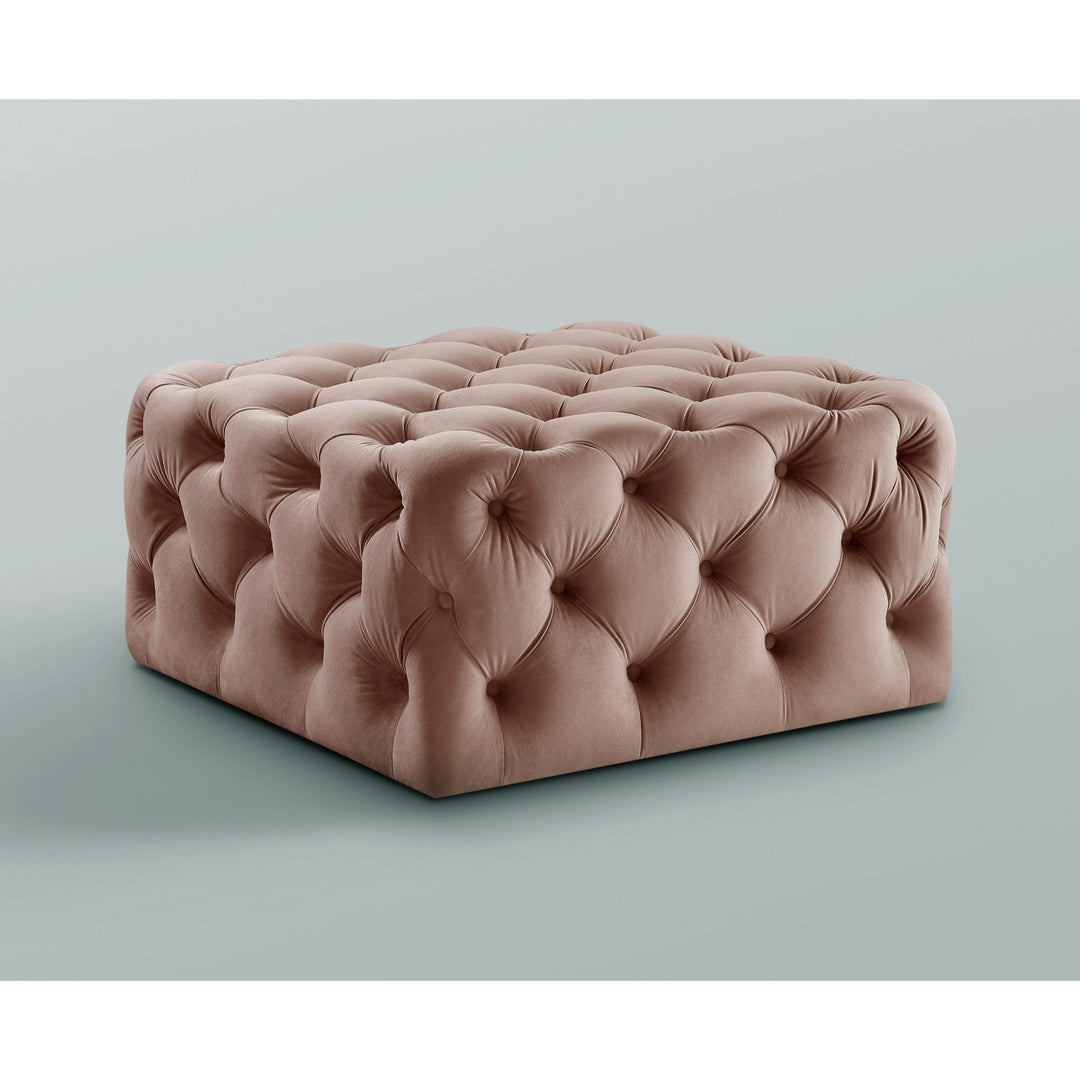 33" Blush Velvet Rolling Tufted Cocktail Ottoman Image 7