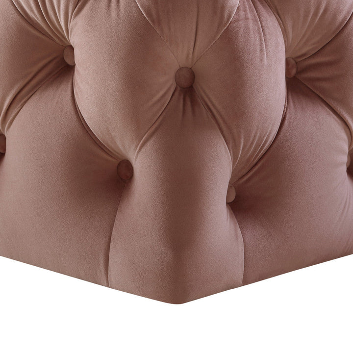 33" Blush Velvet Rolling Tufted Cocktail Ottoman Image 8