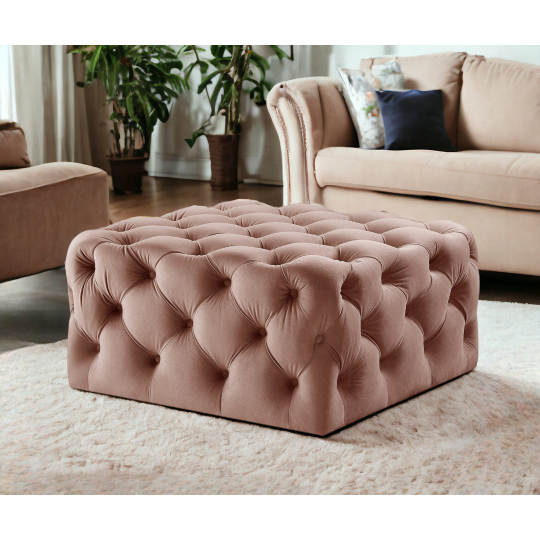 33" Blush Velvet Rolling Tufted Cocktail Ottoman Image 11