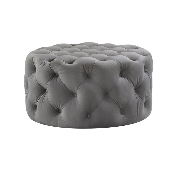 33" Blush Velvet Rolling Tufted Round Cocktail Ottoman Image 5