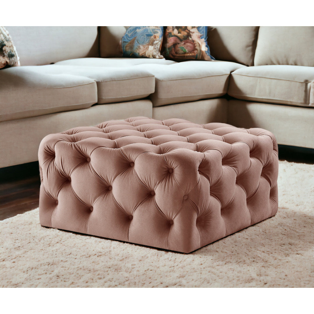 33" Blush Velvet Rolling Tufted Cocktail Ottoman Image 12