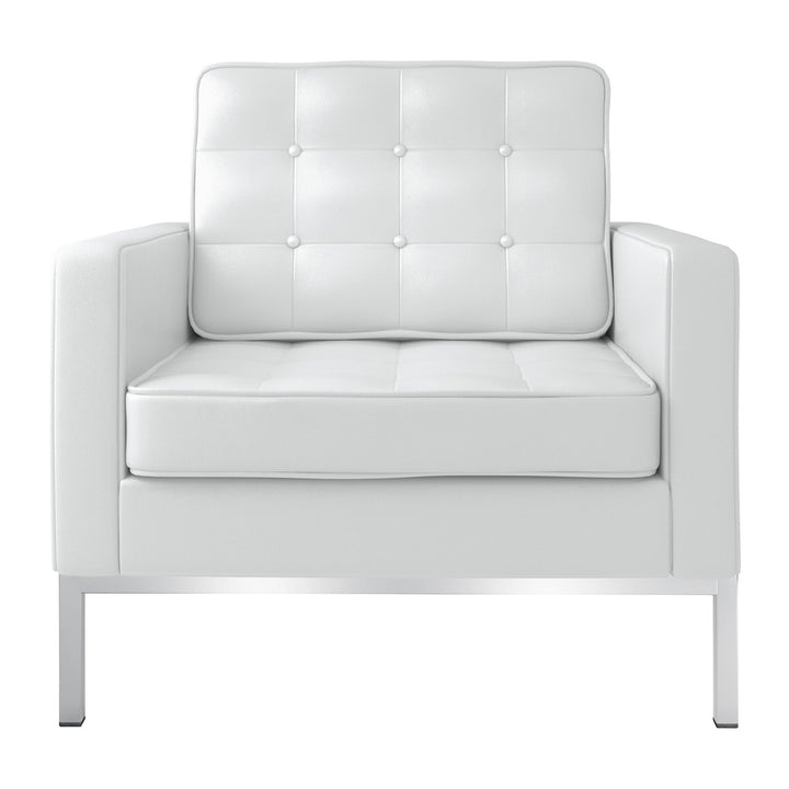 31" White And Silver Italian Leather Tufted Arm Chair Image 1