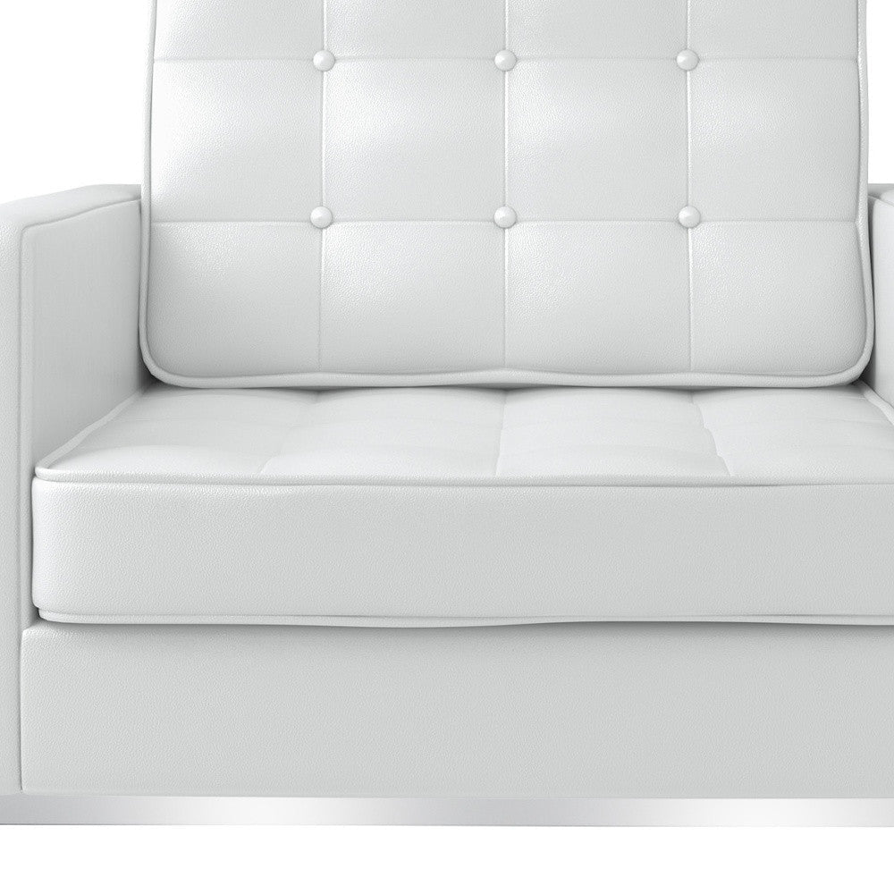 31" White And Silver Italian Leather Tufted Arm Chair Image 8