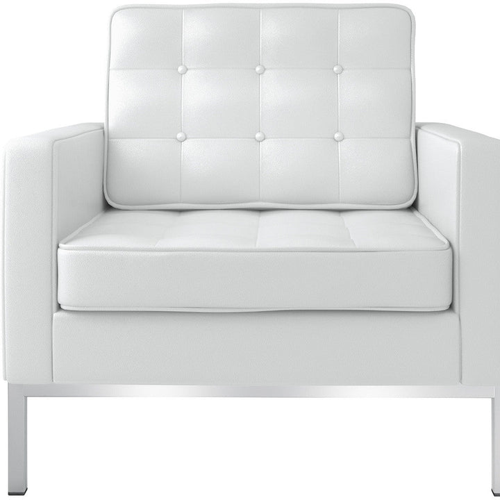 31" White And Silver Italian Leather Tufted Arm Chair Image 9