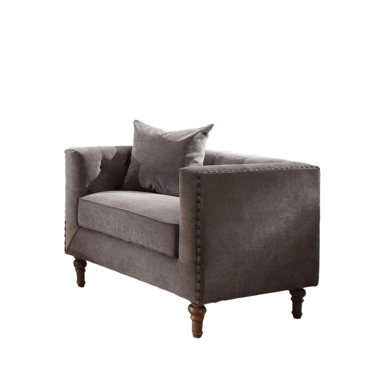 41" Gray And Brown Velvet Tufted Arm Chair Image 3