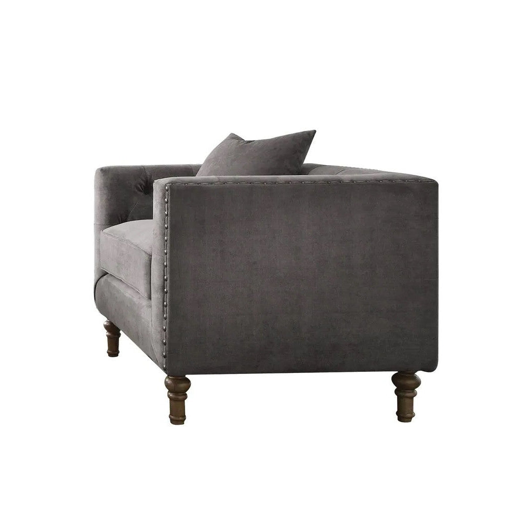 41" Gray And Brown Velvet Tufted Arm Chair Image 5