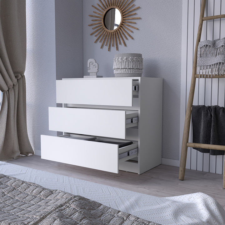 33" White Three Drawer Dresser Image 1