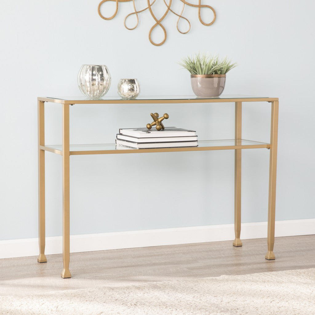 43" Clear and Gold Glass Console Table With Storage Image 1