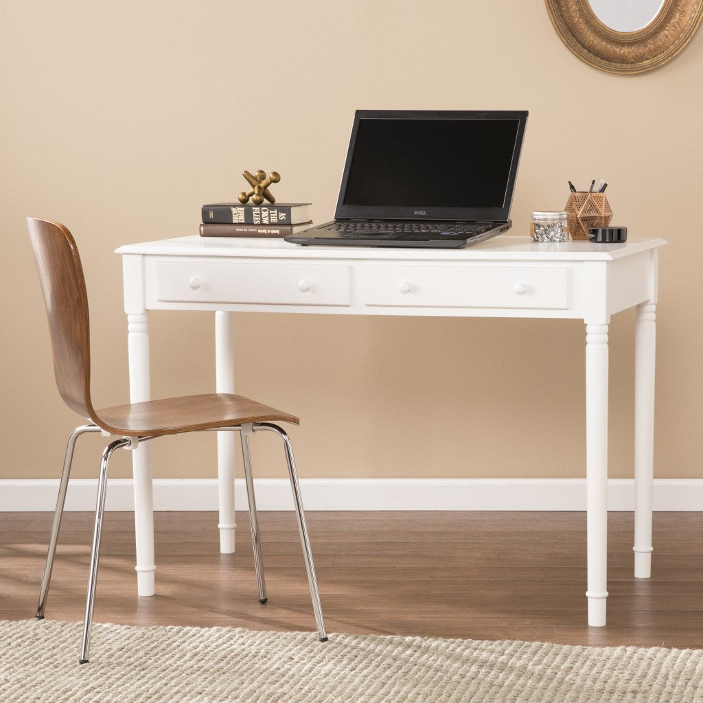 43" White Solid Wood Writing Desk With Two Drawers Image 1