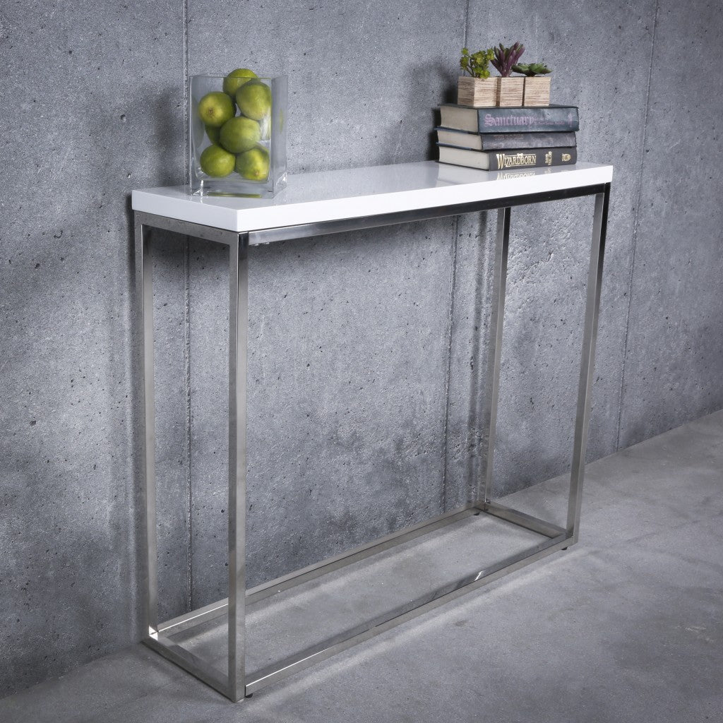 35" White and Silver Frame Console Table Image 4