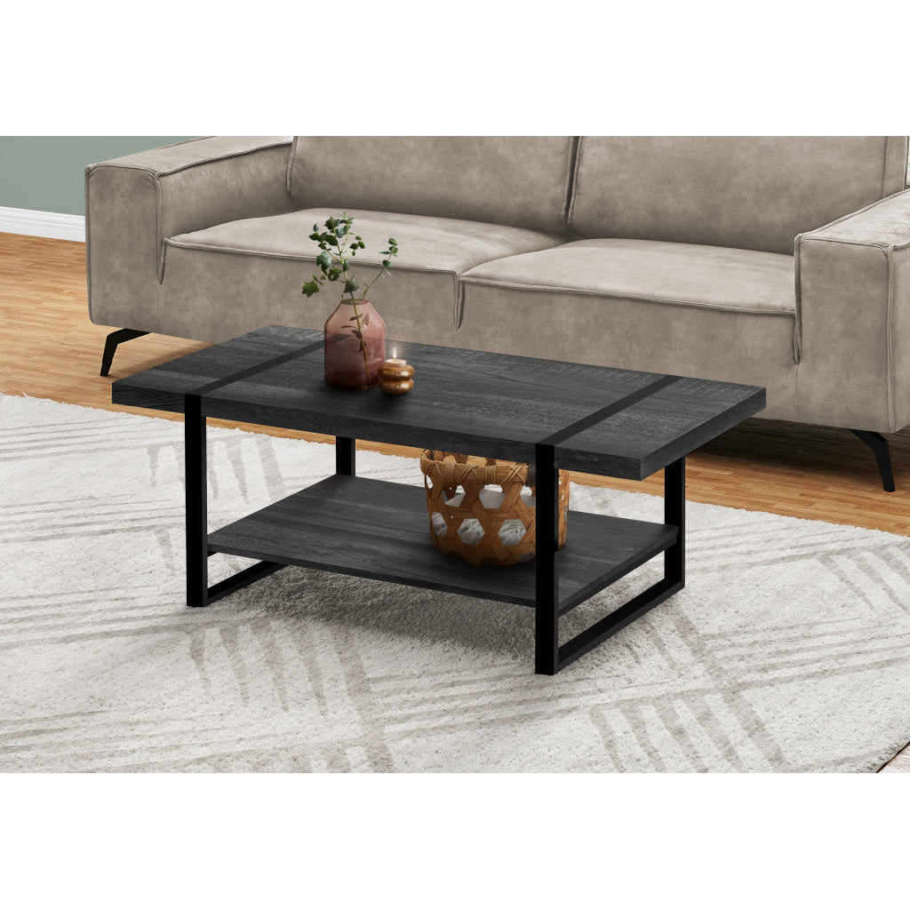 47" Black Rectangular Coffee Table With Shelf Image 1