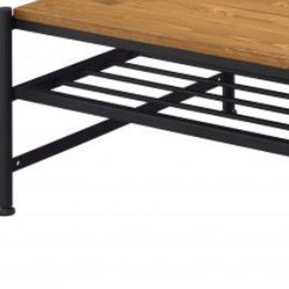 47" Black And Oak Solid Wood Rectangular Coffee Table With Shelf Image 2