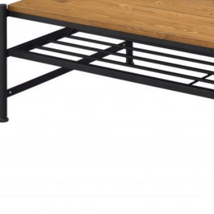 47" Black And Oak Solid Wood Rectangular Coffee Table With Shelf Image 3