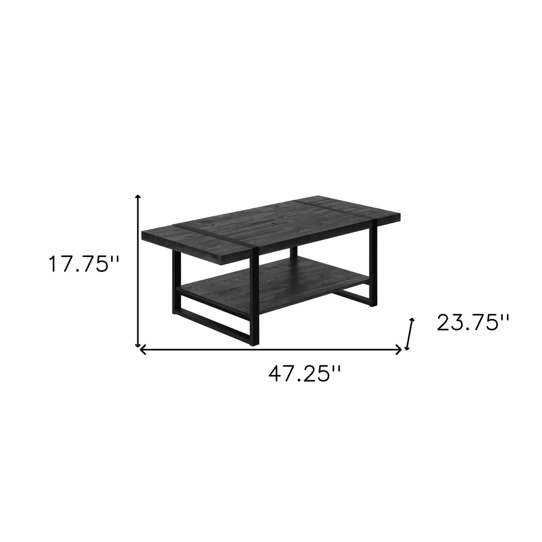 47" Black Rectangular Coffee Table With Shelf Image 9