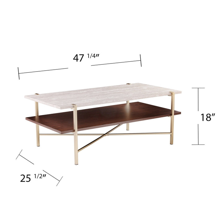 47" Brass Manufactured Wood And Metal Rectangular Coffee Table Image 6