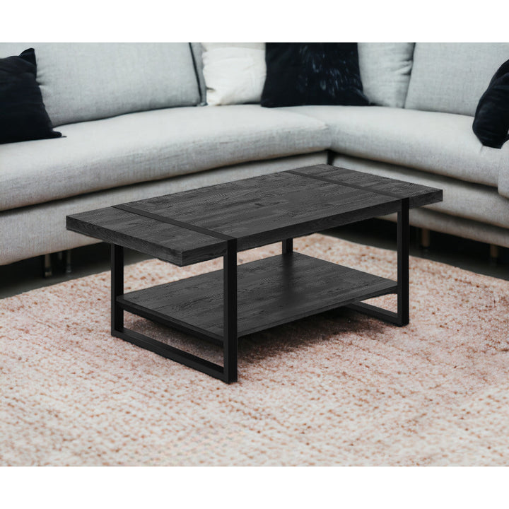 47" Black Rectangular Coffee Table With Shelf Image 10