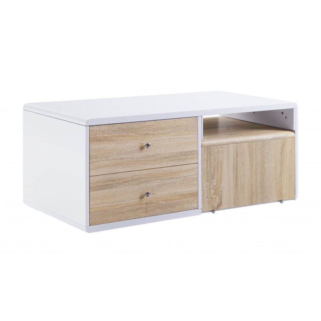 47" White and Natural Coffee Table With Four Drawers Image 1