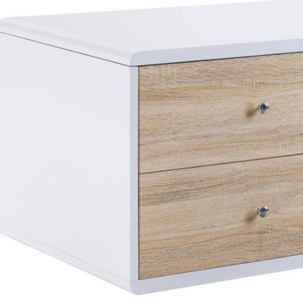 47" White and Natural Coffee Table With Four Drawers Image 3