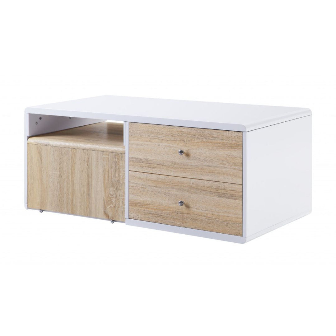 47" White and Natural Coffee Table With Four Drawers Image 4