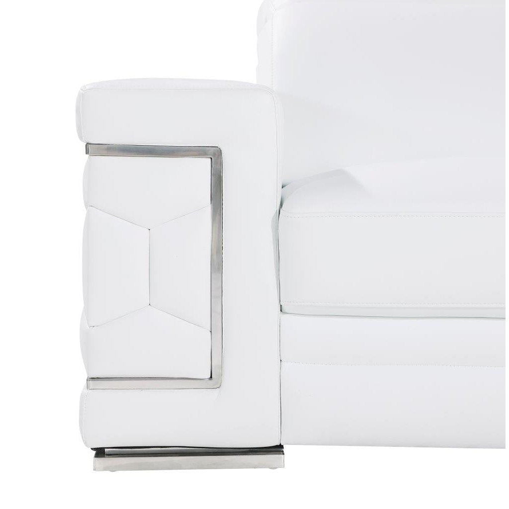 47" White and Silver Genuine Leather Lounge Chair Image 7