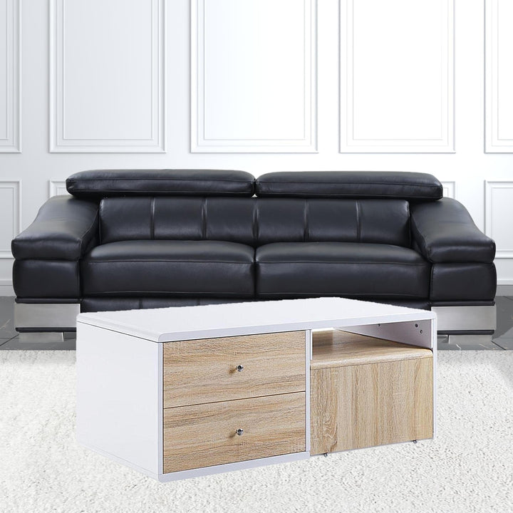 47" White and Natural Coffee Table With Four Drawers Image 6