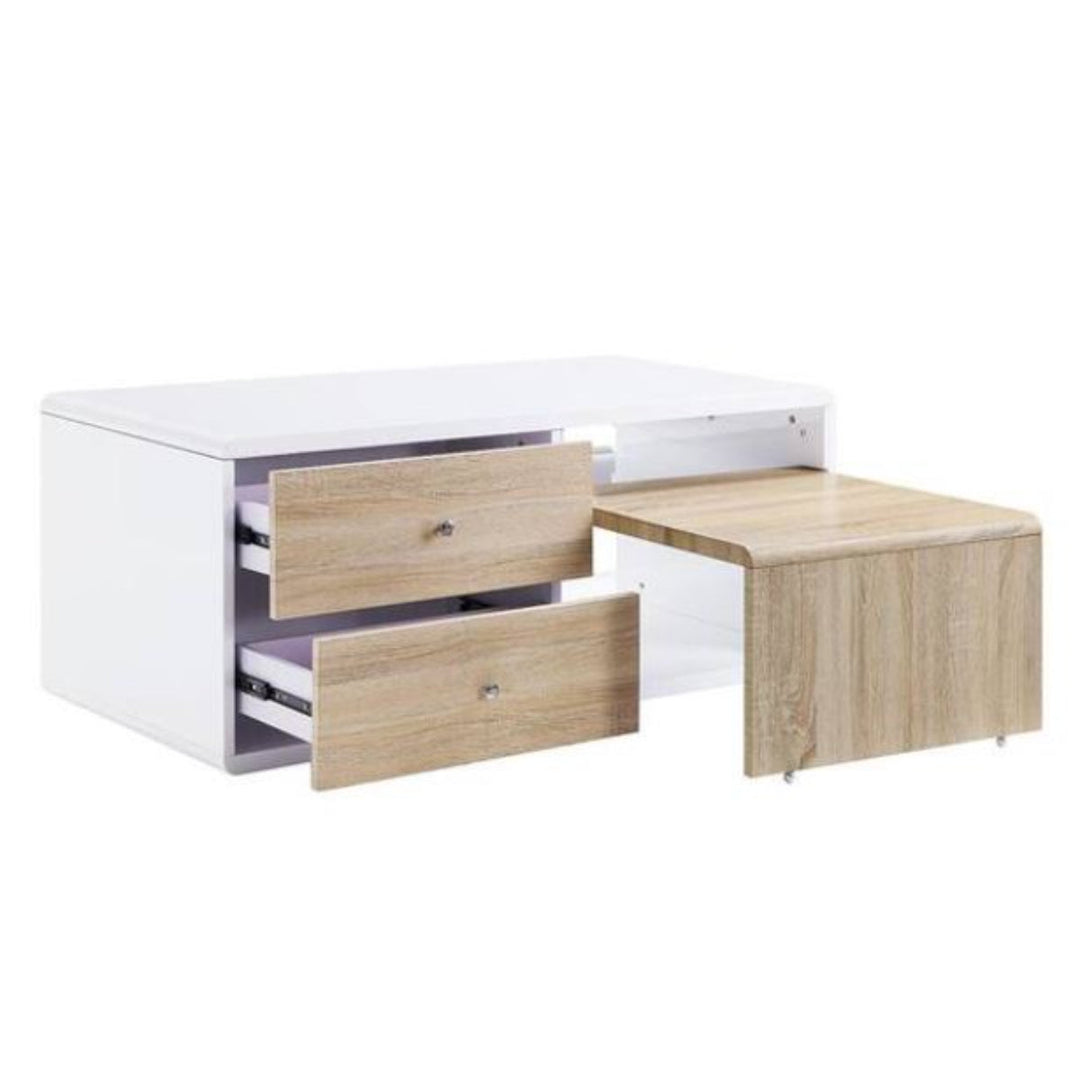 47" White and Natural Coffee Table With Four Drawers Image 7