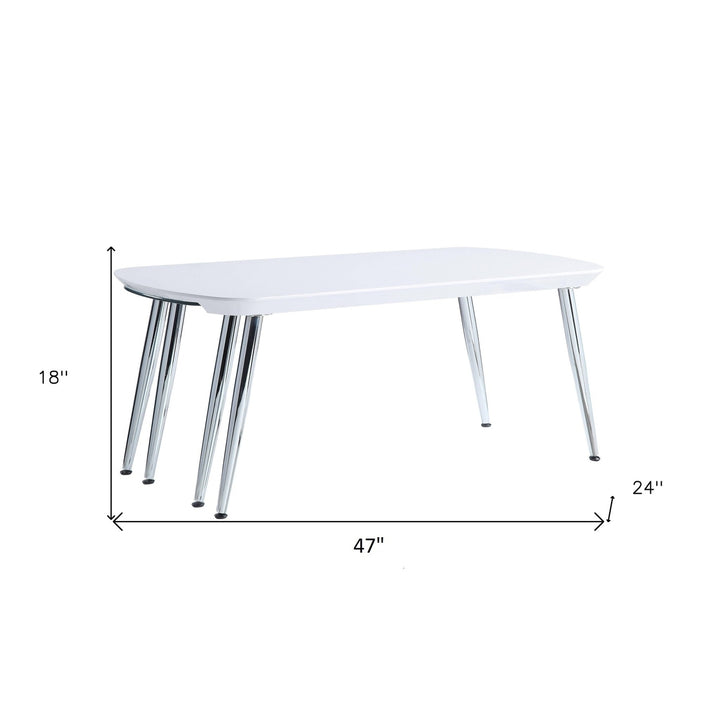 47" White Clear And Silver Wood And Glass Extendable Coffee Table Image 5