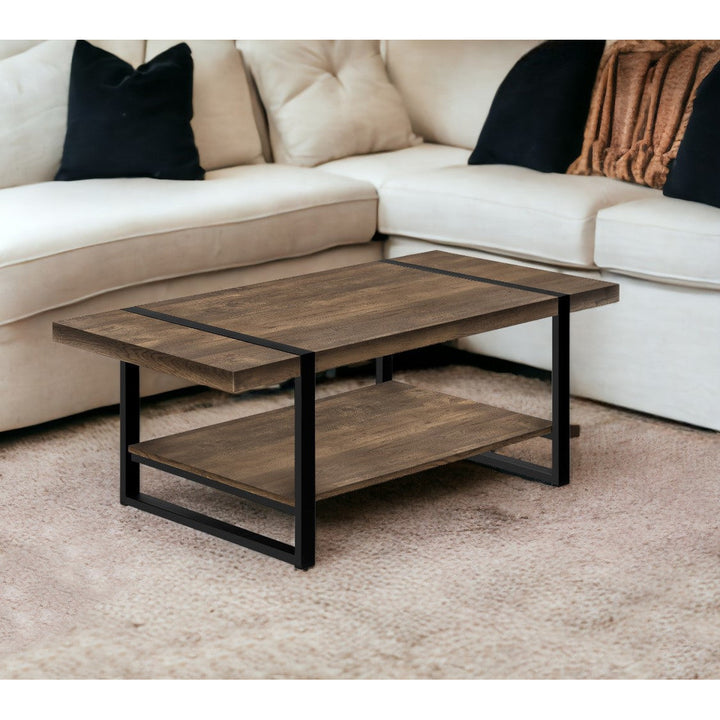 47" Brown And Black Rectangular Coffee Table With Shelf Image 10