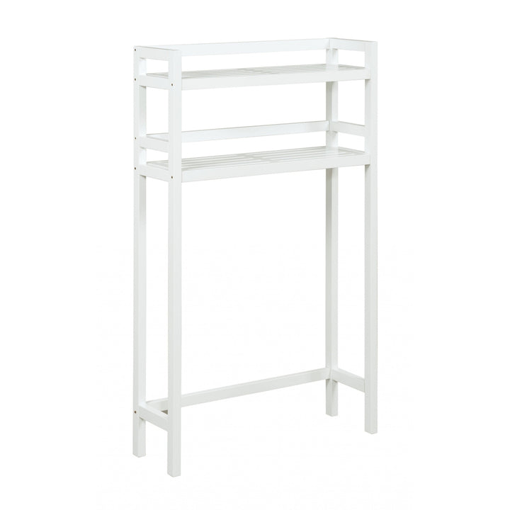 48" White Finish 2 Tier Solid Wood Over Toilet Organizer Image 1