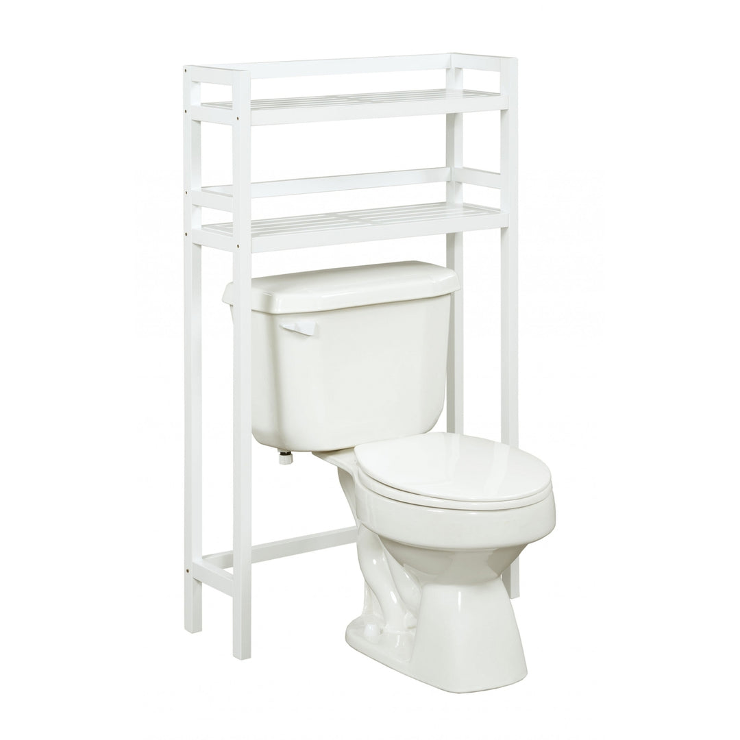 48" White Finish 2 Tier Solid Wood Over Toilet Organizer Image 2