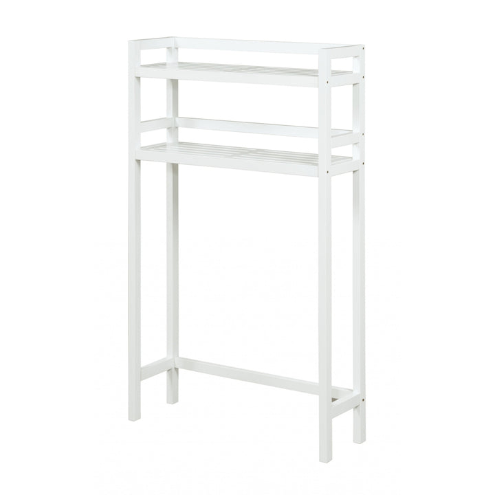 48" White Finish 2 Tier Solid Wood Over Toilet Organizer Image 7