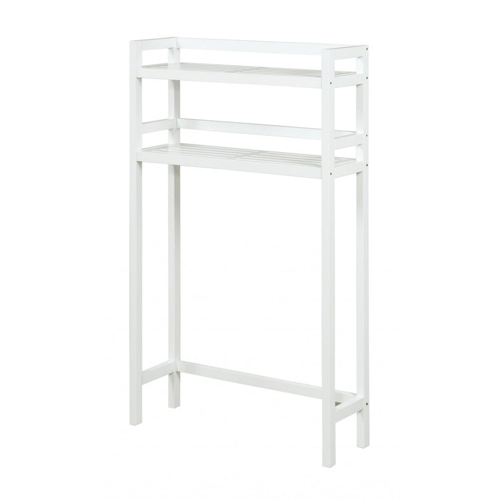 48" White Finish 2 Tier Solid Wood Over Toilet Organizer Image 12