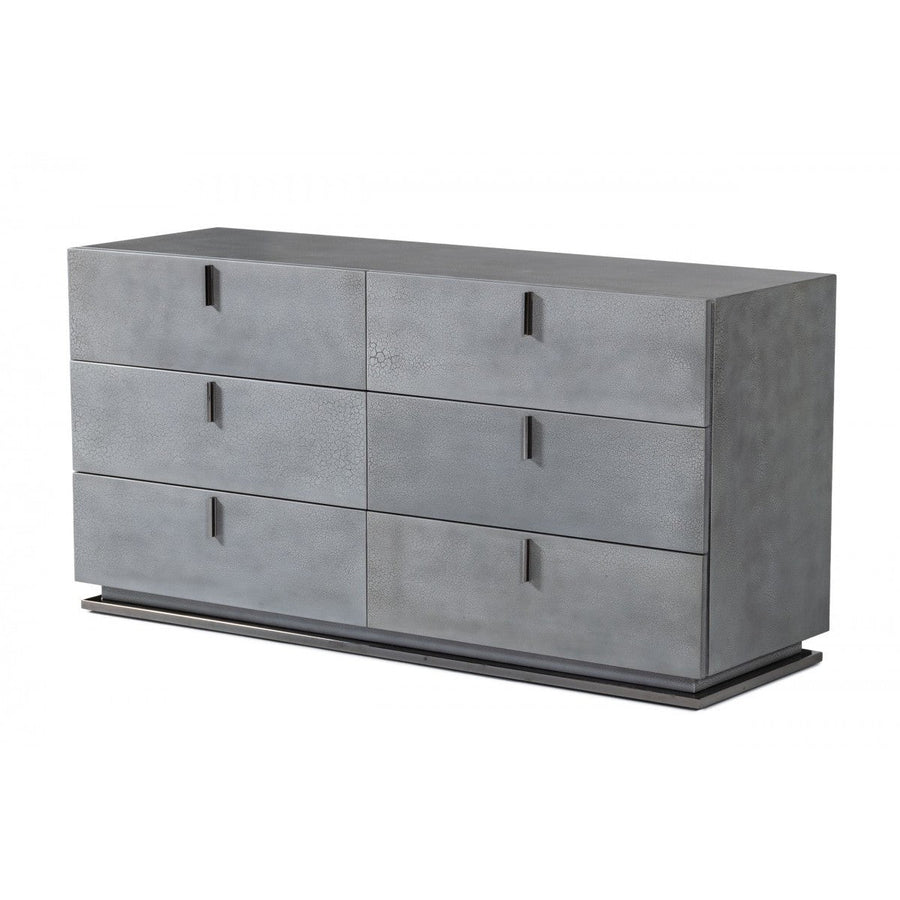 59" Gunmetal Grey Crackle Finish Six Drawer Double Dresser Image 1