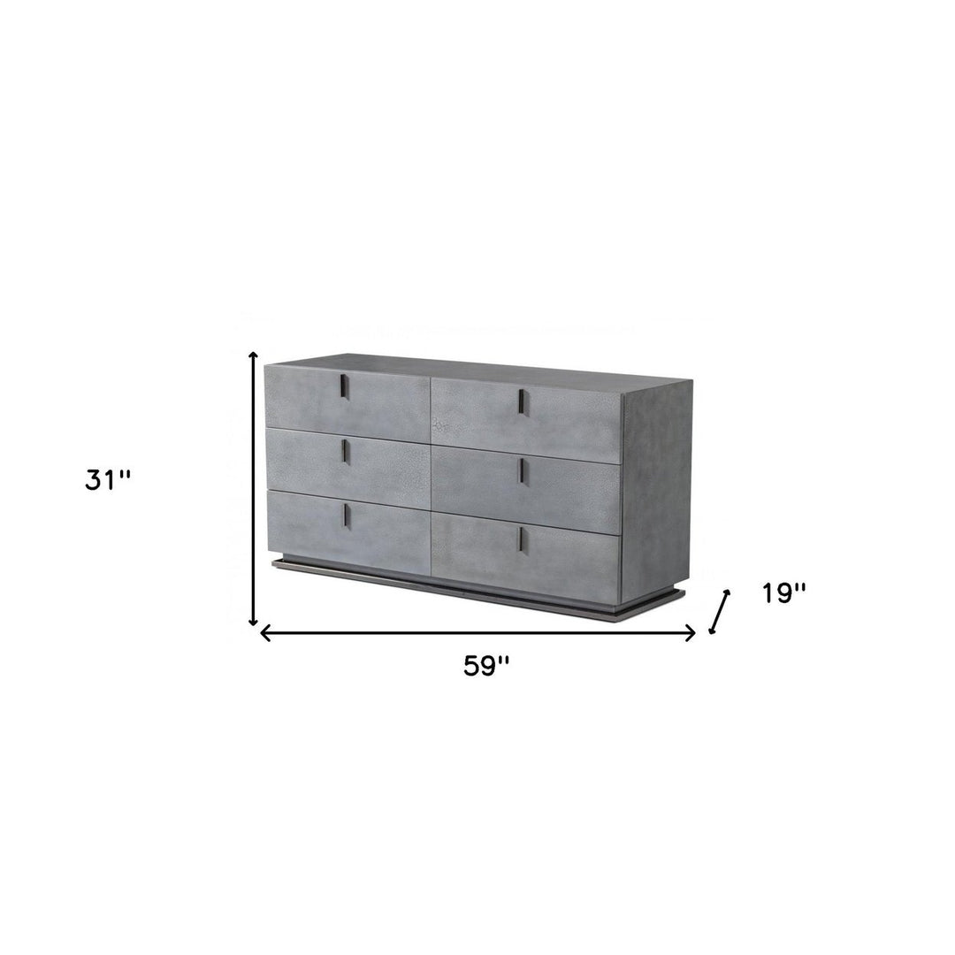 59" Gunmetal Grey Crackle Finish Six Drawer Double Dresser Image 4