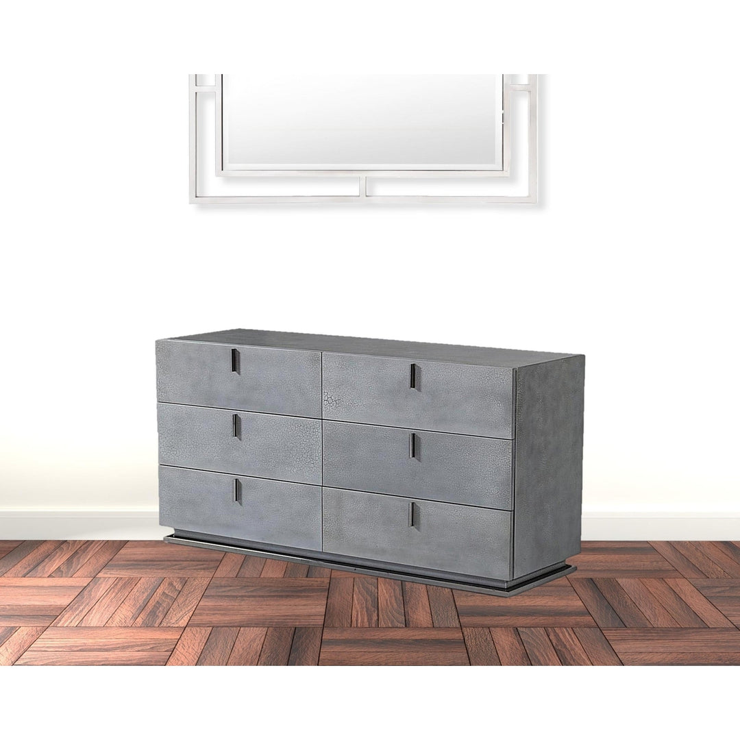 59" Gunmetal Grey Crackle Finish Six Drawer Double Dresser Image 5