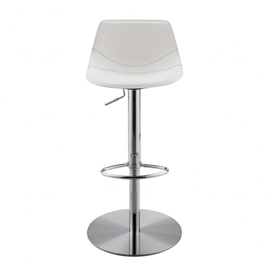 Adjustable Height White And Silver Steel Swivel Bar Height Bar Chair Image 1